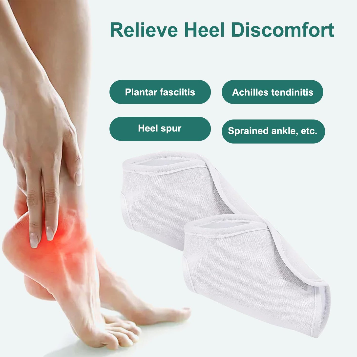 2-Pack Castor Oil Ankle Wrap - Plantar Fasciitis Relief Brace White