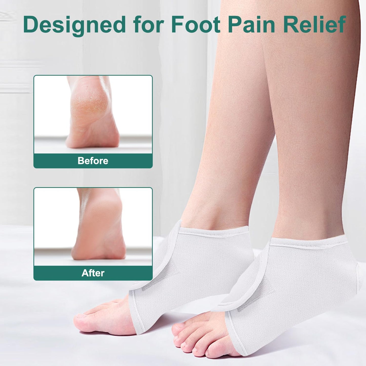 2-Pack Castor Oil Ankle Wrap - Plantar Fasciitis Relief Brace White