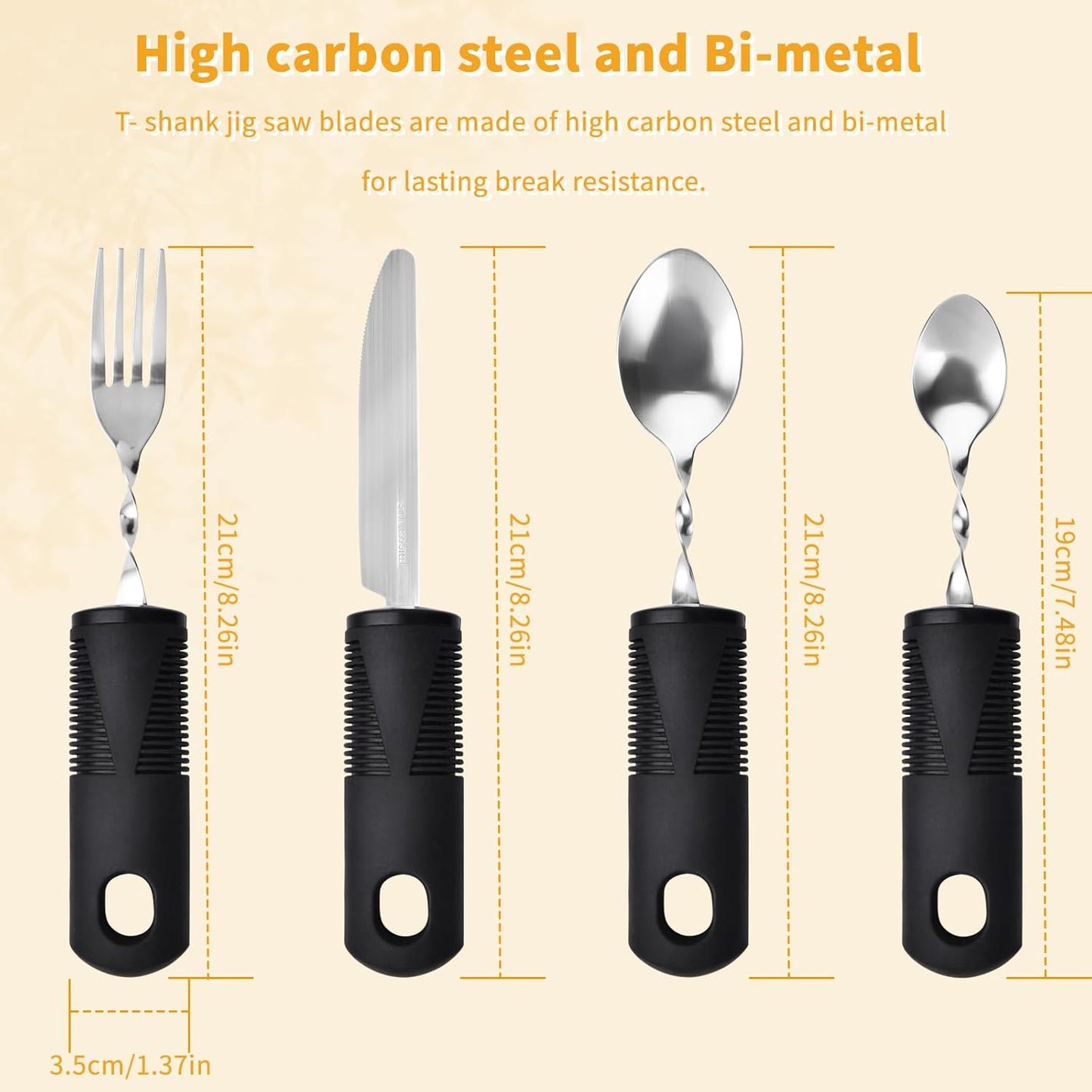 Foldable 4-Piece Weighted Cutlery Set for Parkinson's & Tremors - Adjustable Black