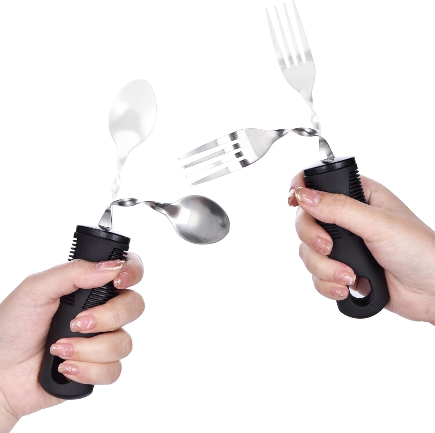 Foldable 4-Piece Weighted Cutlery Set for Parkinson's & Tremors - Adjustable Black