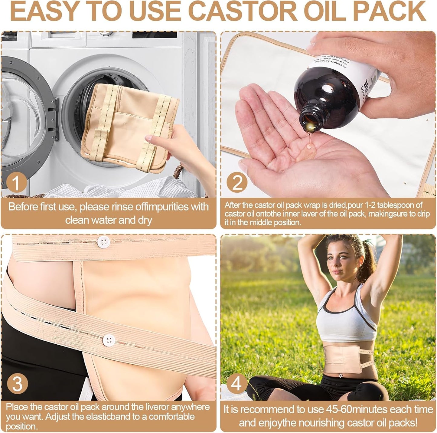 Reusable Adjustable Castor Oil Pack for Liver & Digestion - 1 Pack (Oil Not Included)