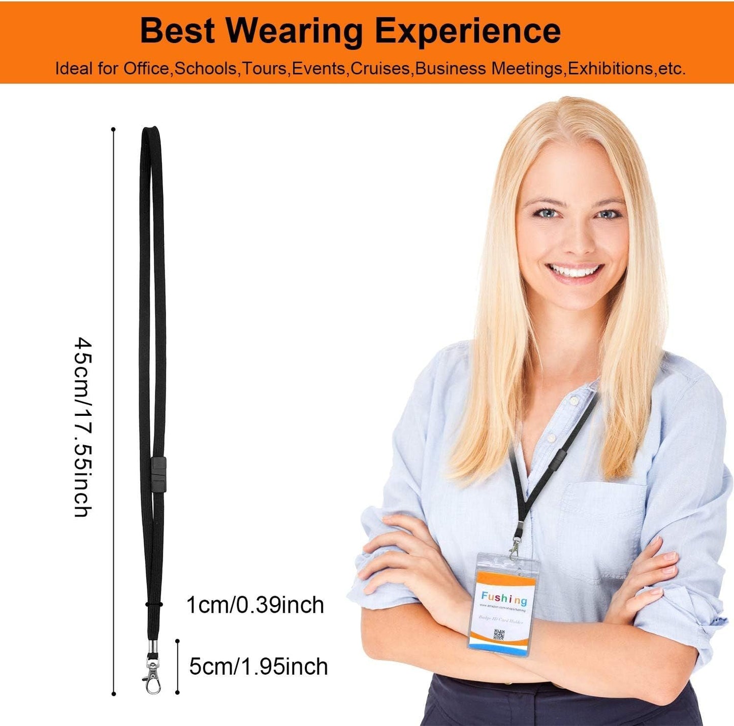 Breakaway Neck Lanyards Key Chain - Black Badge Lanyards or ID Badge Holders, Comortable Neck Straps