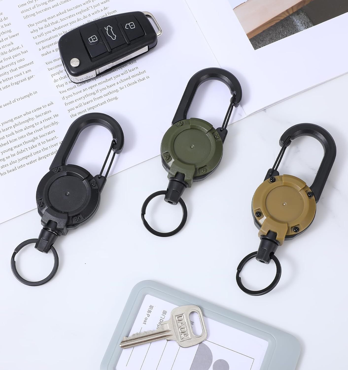 3 Pack Retractable Key Chain, Retractable Keychain Heavy Duty ID Badge Reel with Keys Ring, Keys Holder for Outdoor & Office Use