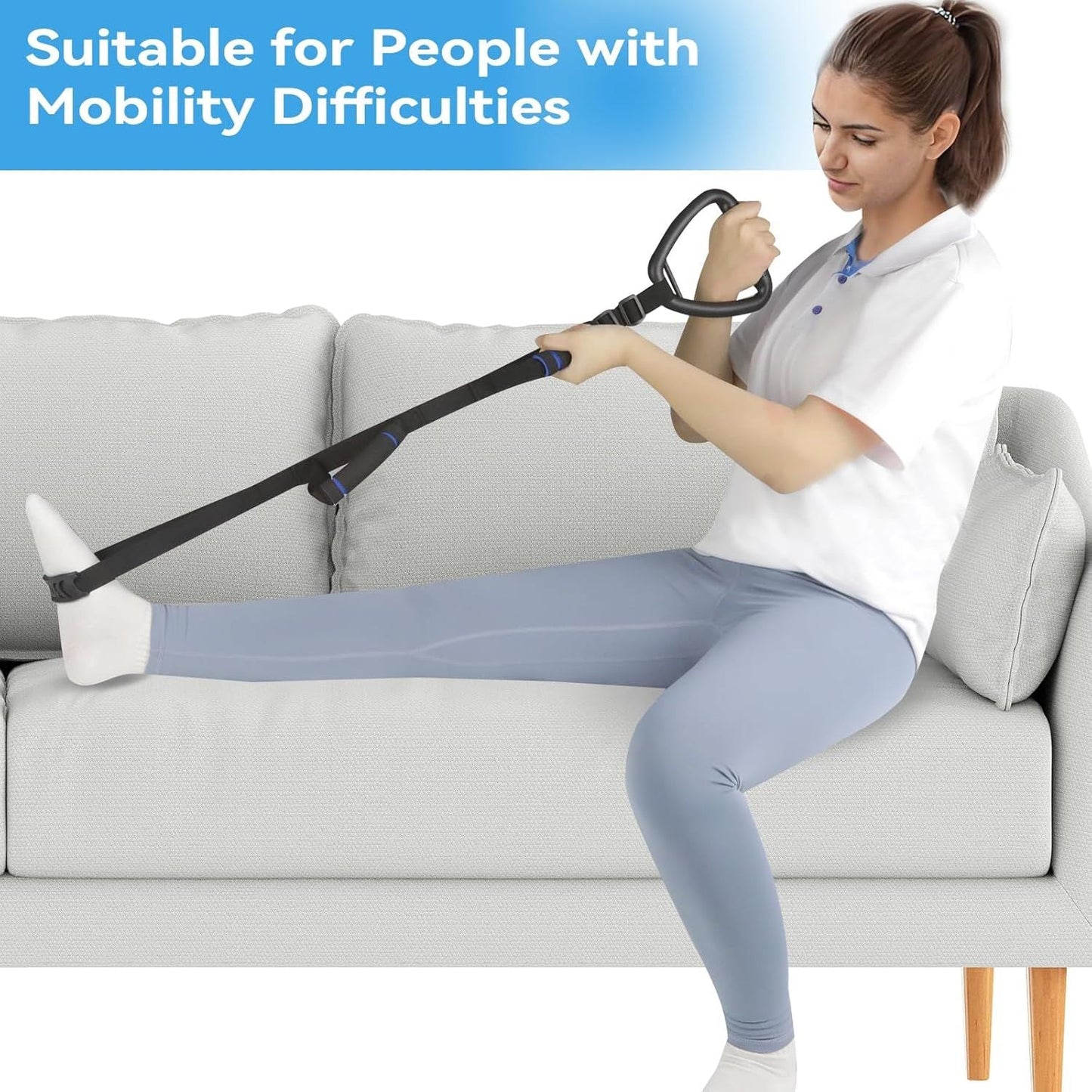 Long Rigid Leg Lifter Strap 25.5-56 - Mobility Aid for Bed Car & Wheelchair