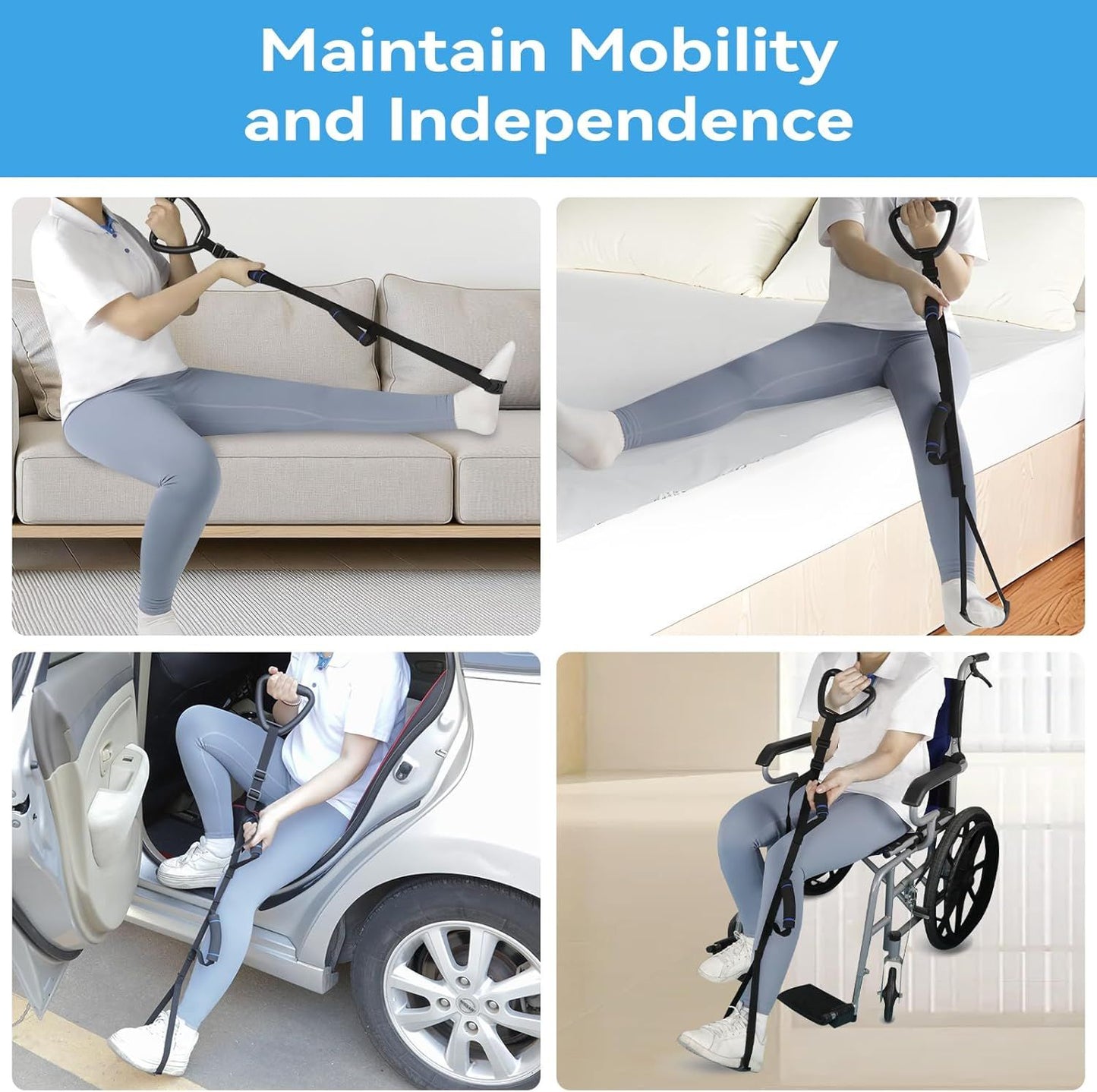 Long Rigid Leg Lifter Strap 25.5-56 - Mobility Aid for Bed Car & Wheelchair