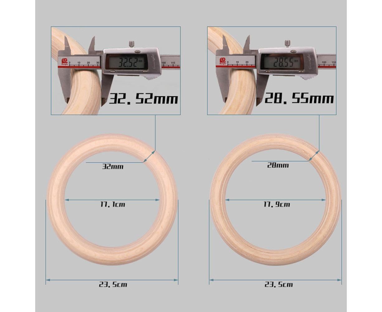 Wood Gymnastic Rings 2-Pack - Olympic Gym Rings with Adjustable Straps 28mm