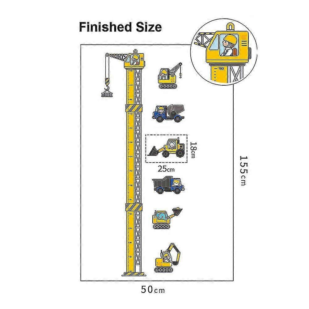 Babies Growth Height Chart Removable Bedroom Wall Stickers Decals Construction Vehicles