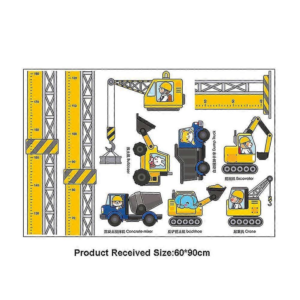 Babies Growth Height Chart Removable Bedroom Wall Stickers Decals Construction Vehicles