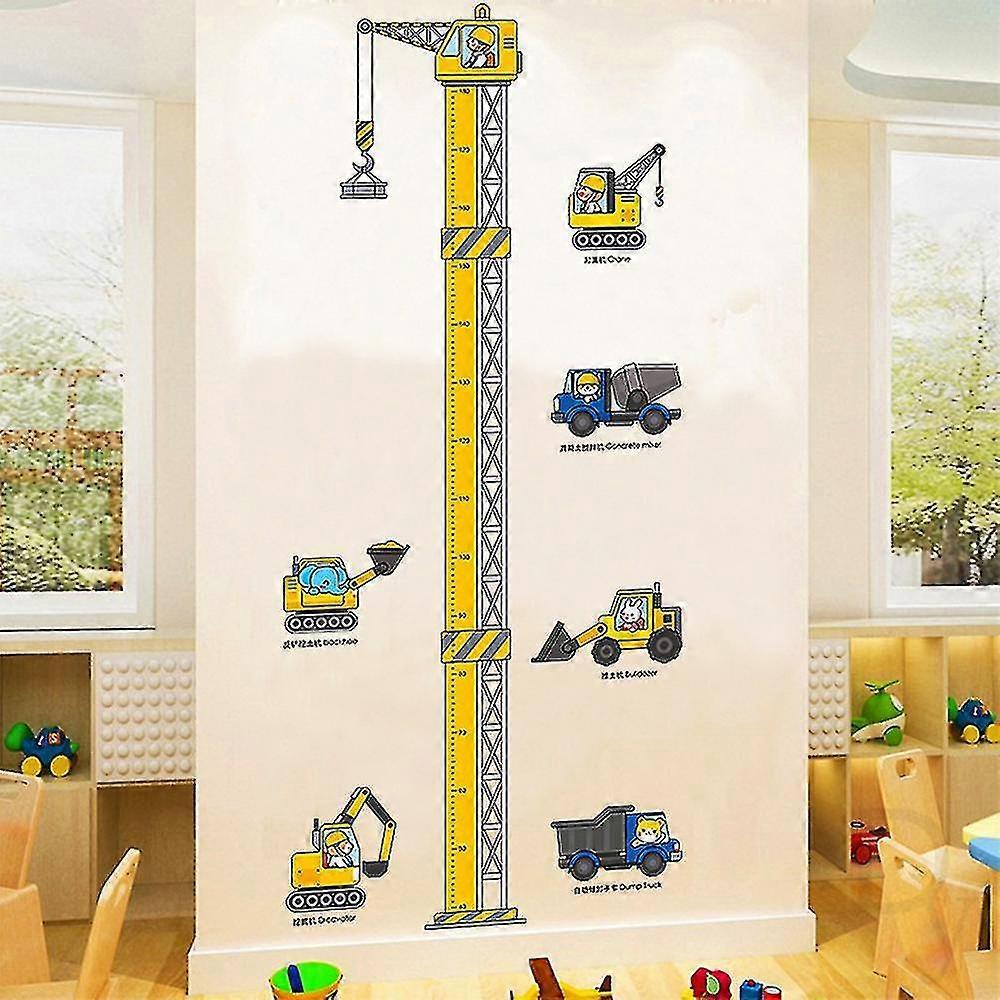 Babies Growth Height Chart Removable Bedroom Wall Stickers Decals Construction Vehicles