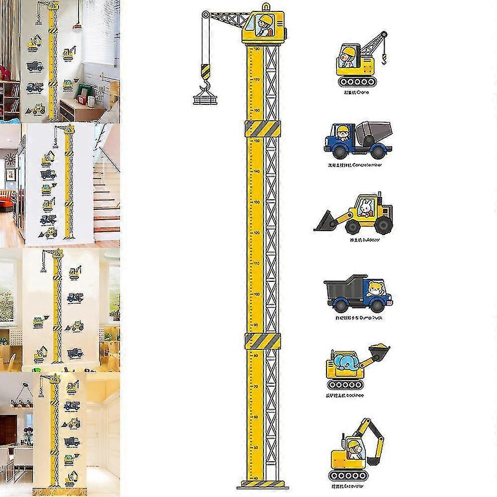 Babies Growth Height Chart Removable Bedroom Wall Stickers Decals Construction Vehicles