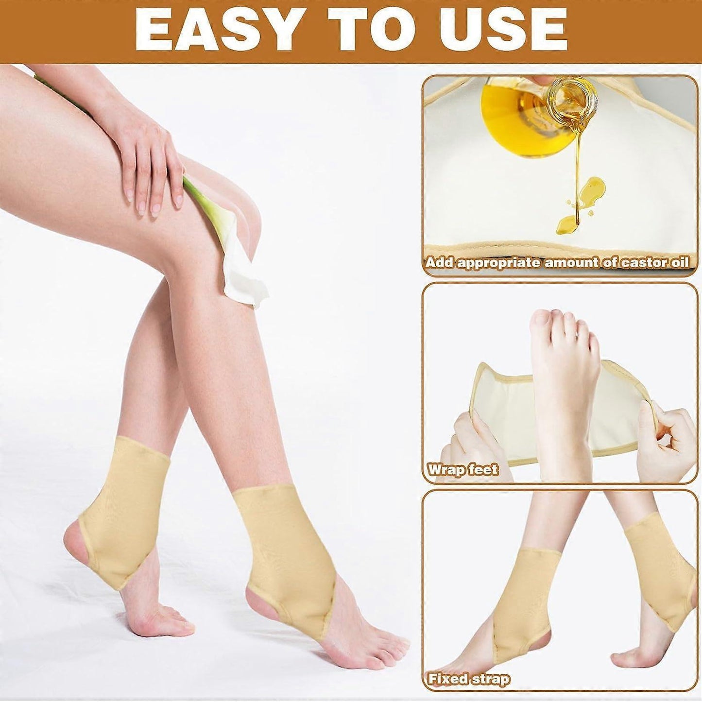 2-Pack Organic Castor Oil Foot Wrap - Reusable with Hook & Loop (Oil Not Included)
