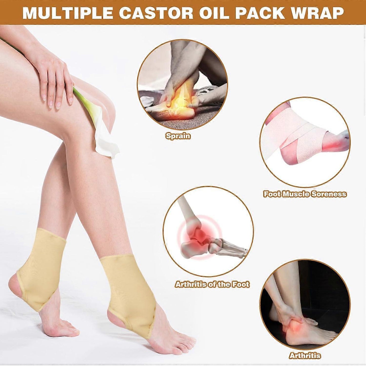 2-Pack Organic Castor Oil Foot Wrap - Reusable with Hook & Loop (Oil Not Included)