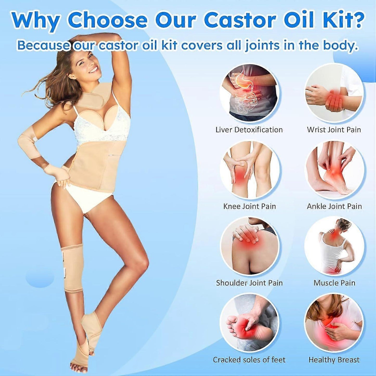 Castor Oil Pack Wrap,10 pcs Reusable Organic Castor Oil Pack Kit with Adjustable