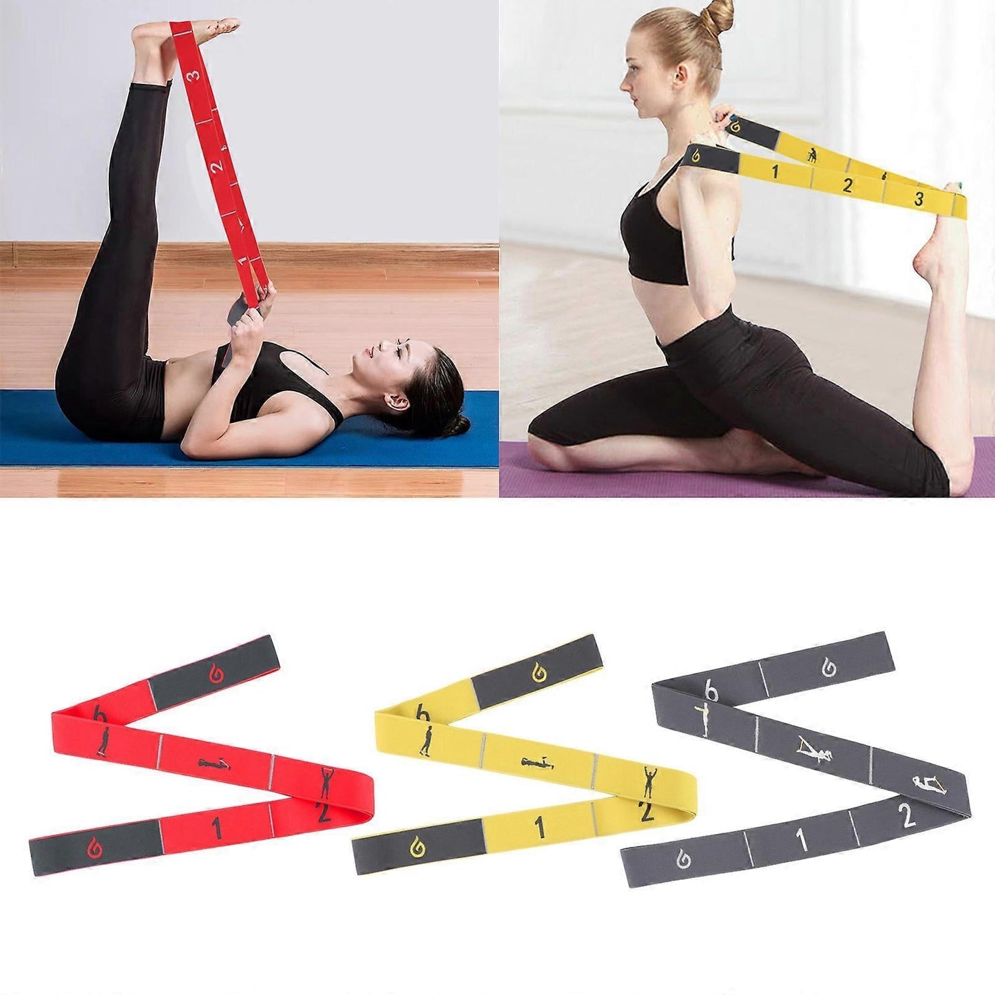 8-Loop Yellow Yoga Elastic Strap for Pilates & Gym Stretching