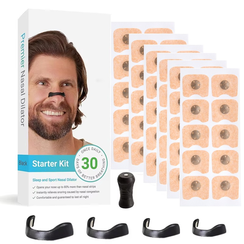 Square Magnetic Nose Clip Set - Anti-Snoring Nasal Breathing Aid (Black)
