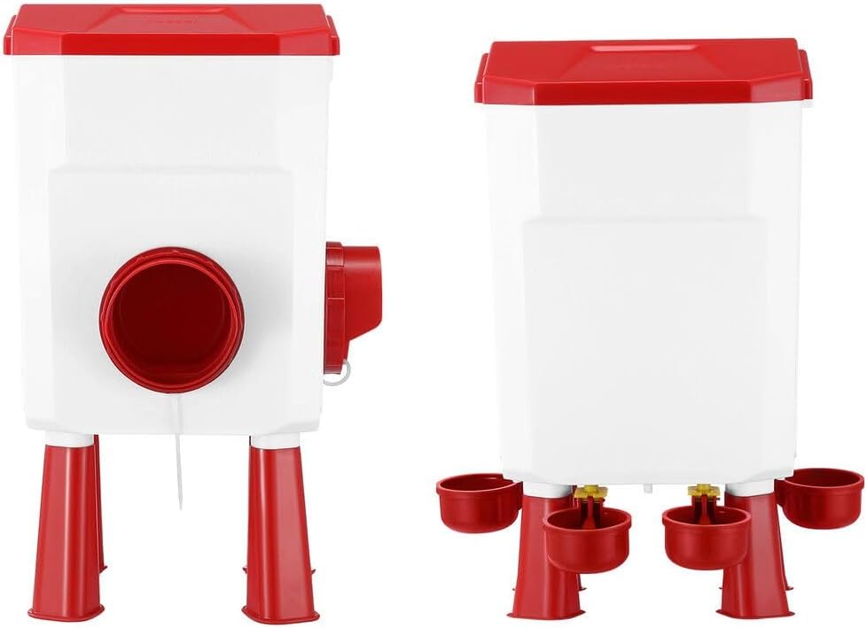 Automatic Chicken Feeder & Waterer Set - 8KG Food & 7L Water Red