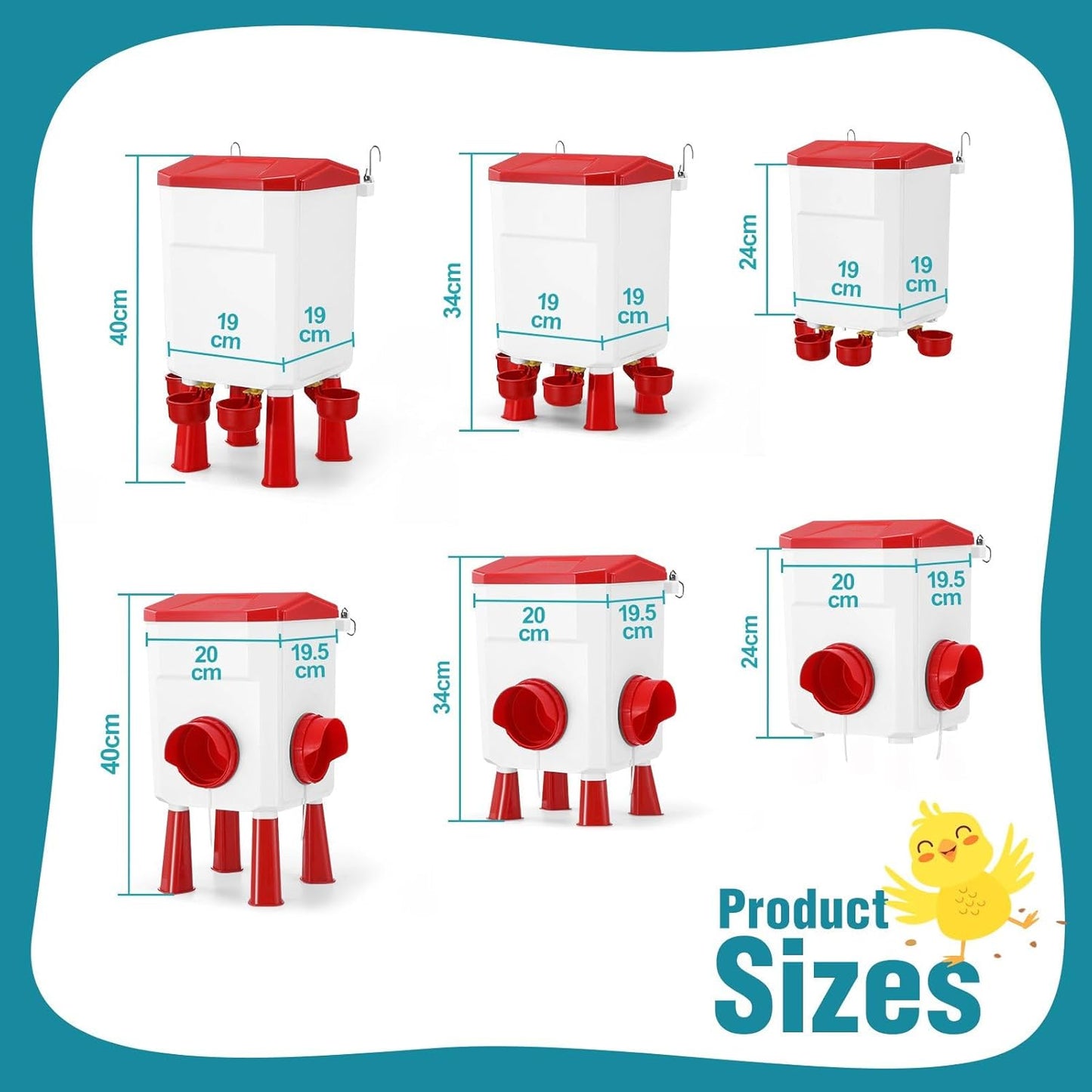 Automatic Chicken Feeder & Waterer Set - 8KG Food & 7L Water Red