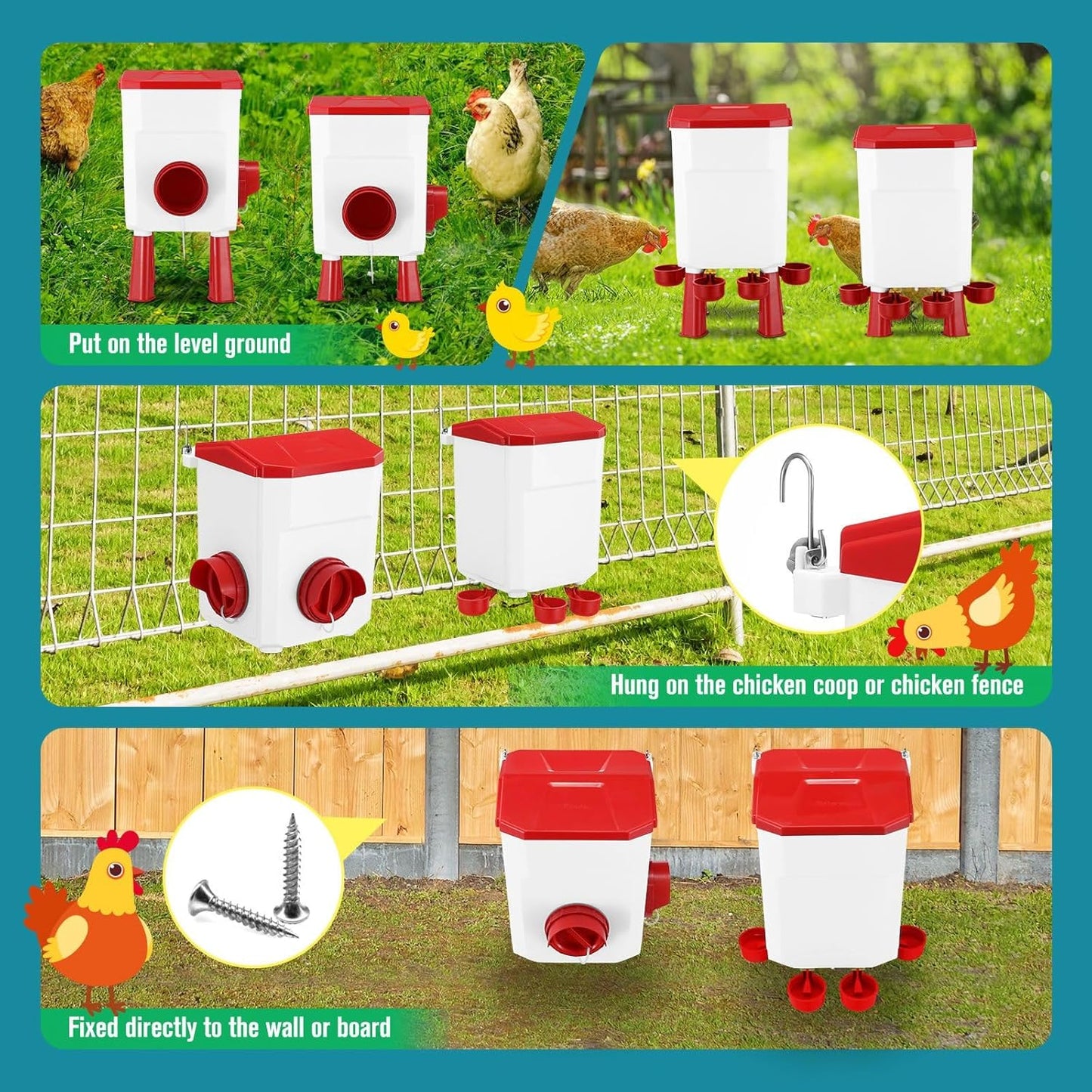 Automatic Chicken Feeder & Waterer Set - 8KG Food & 7L Water Red