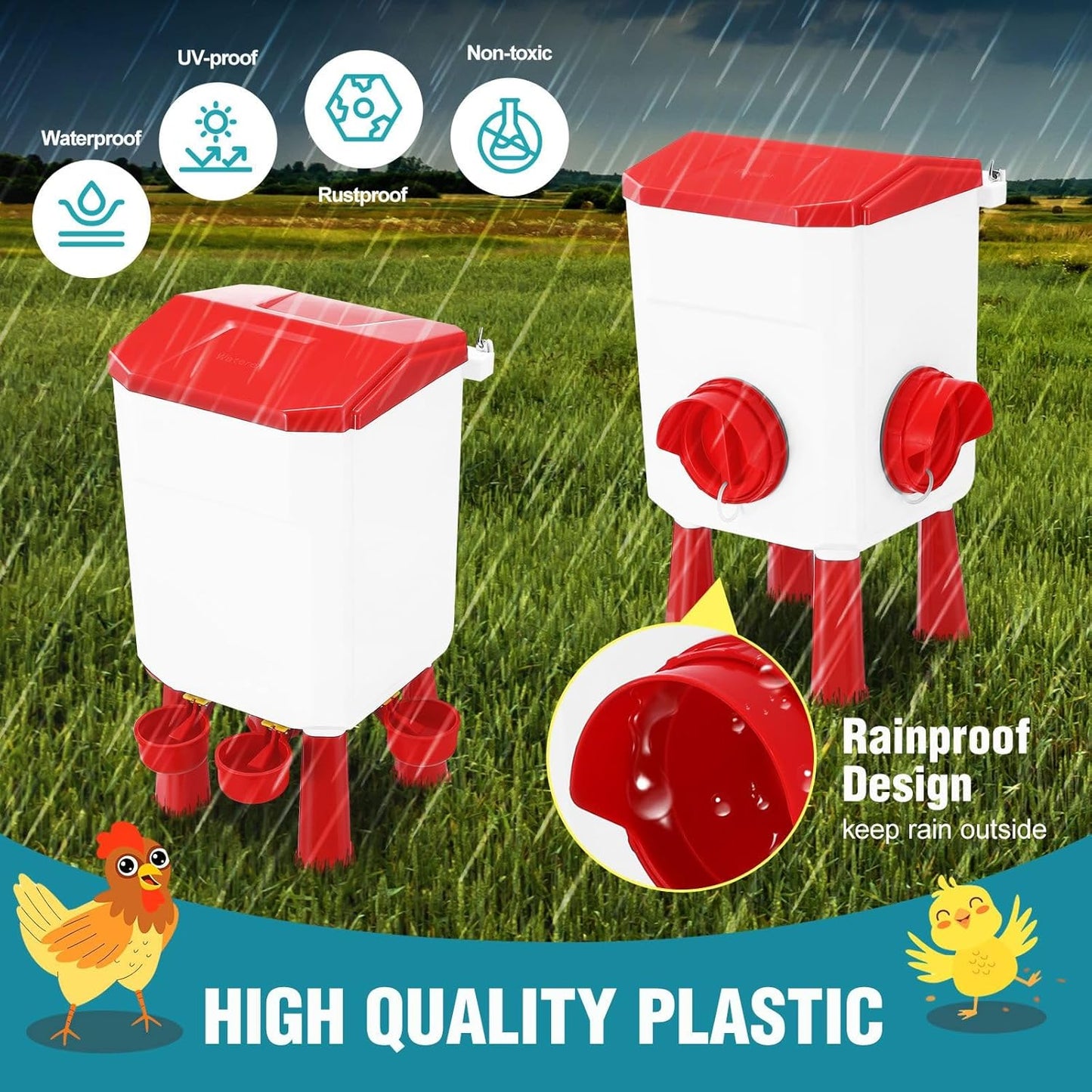 Automatic Chicken Feeder & Waterer Set - 8KG Food & 7L Water Red