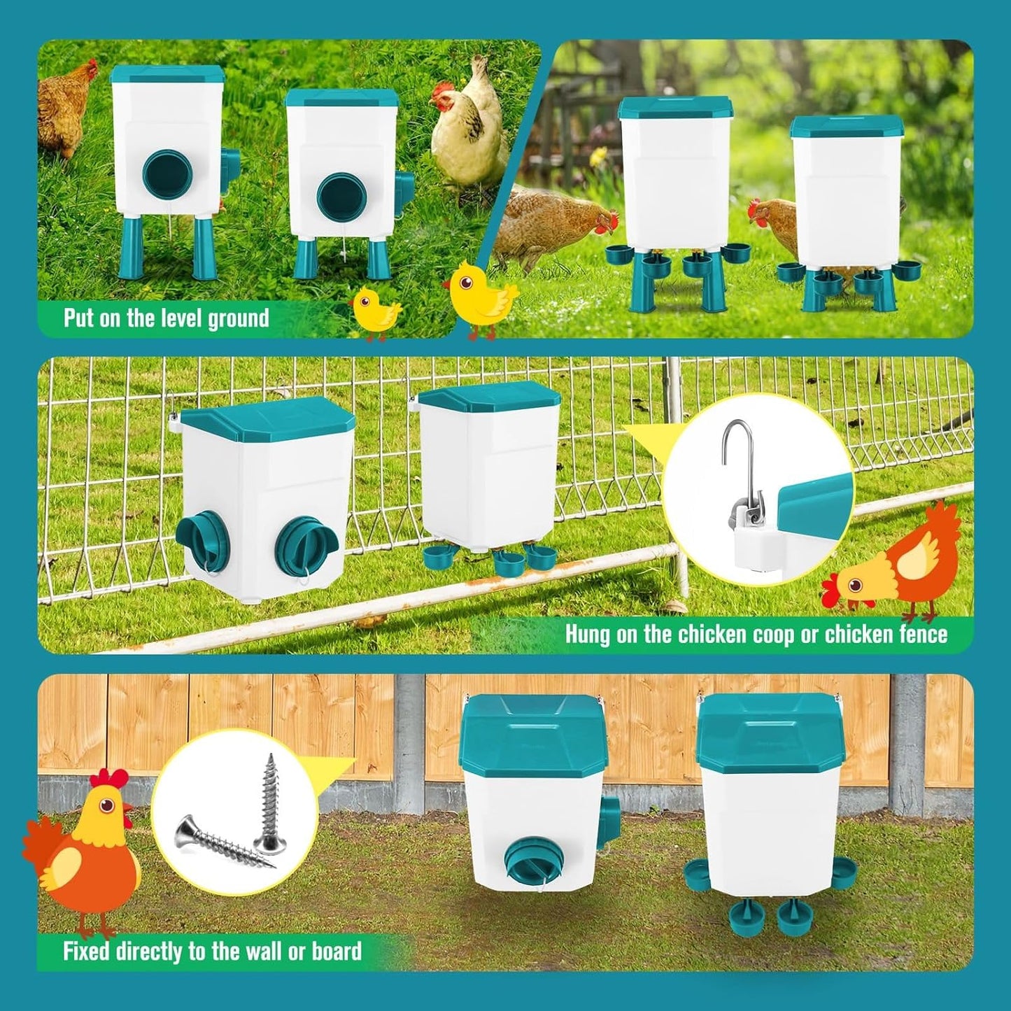 Automatic Chicken Feeder & Waterer Set - 8KG Food & 7L Water Blue