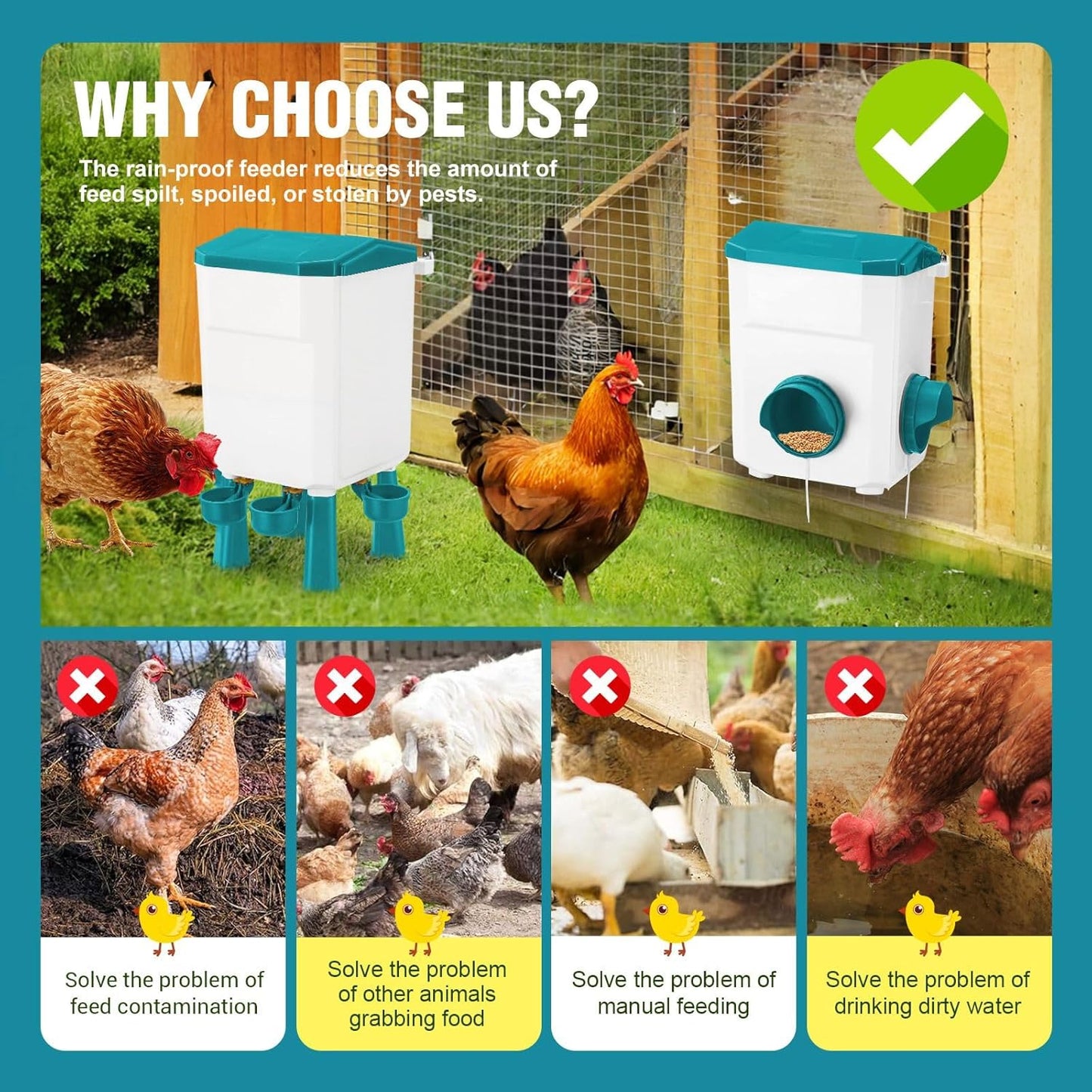 Automatic Chicken Feeder & Waterer Set - 8KG Food & 7L Water Blue