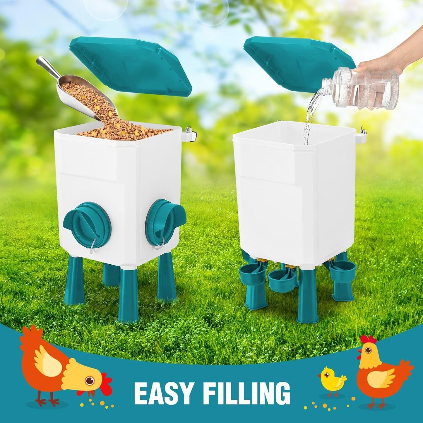 Automatic Chicken Feeder & Waterer Set - 8KG Food & 7L Water Blue