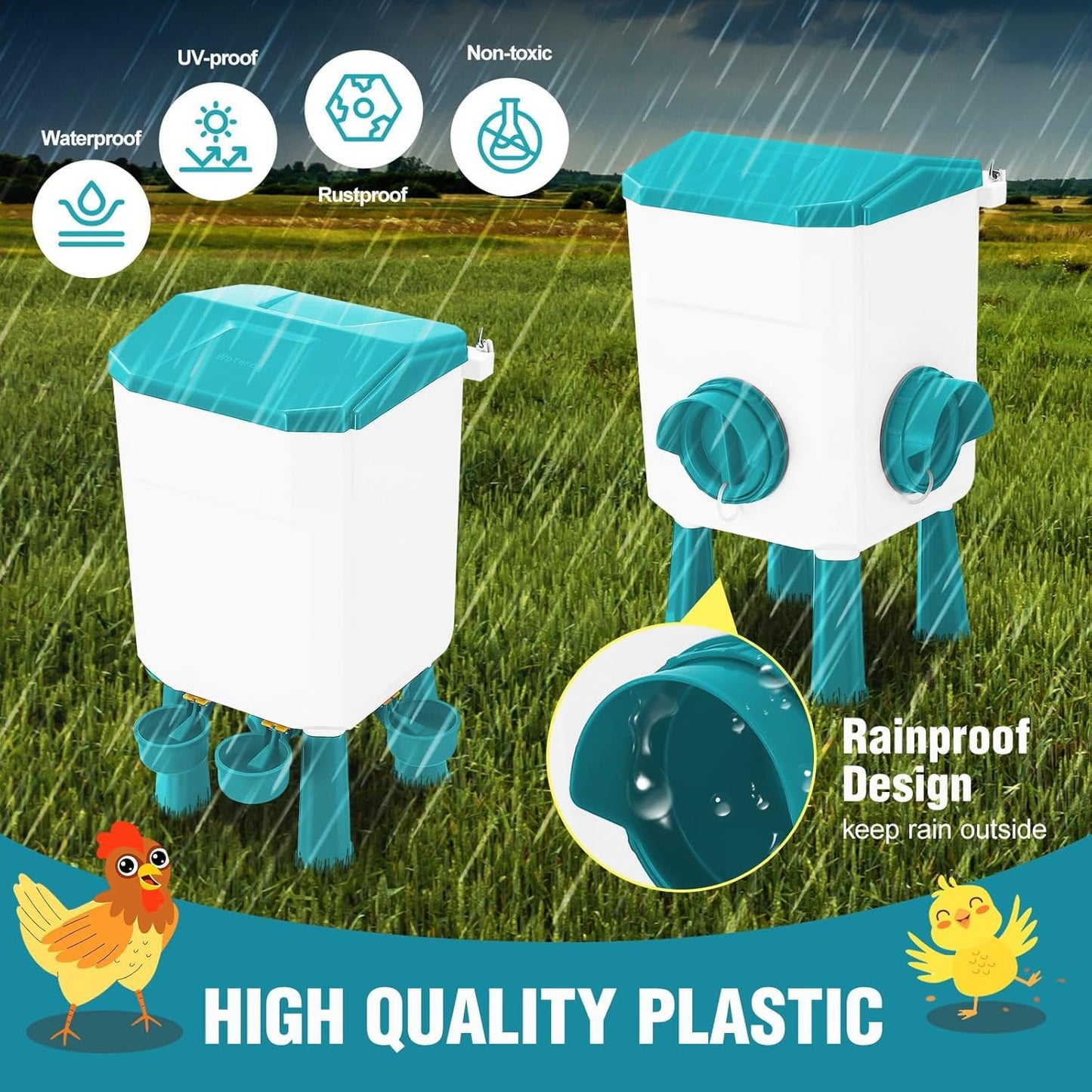 Automatic Chicken Feeder & Waterer Set - 8KG Food & 7L Water Blue