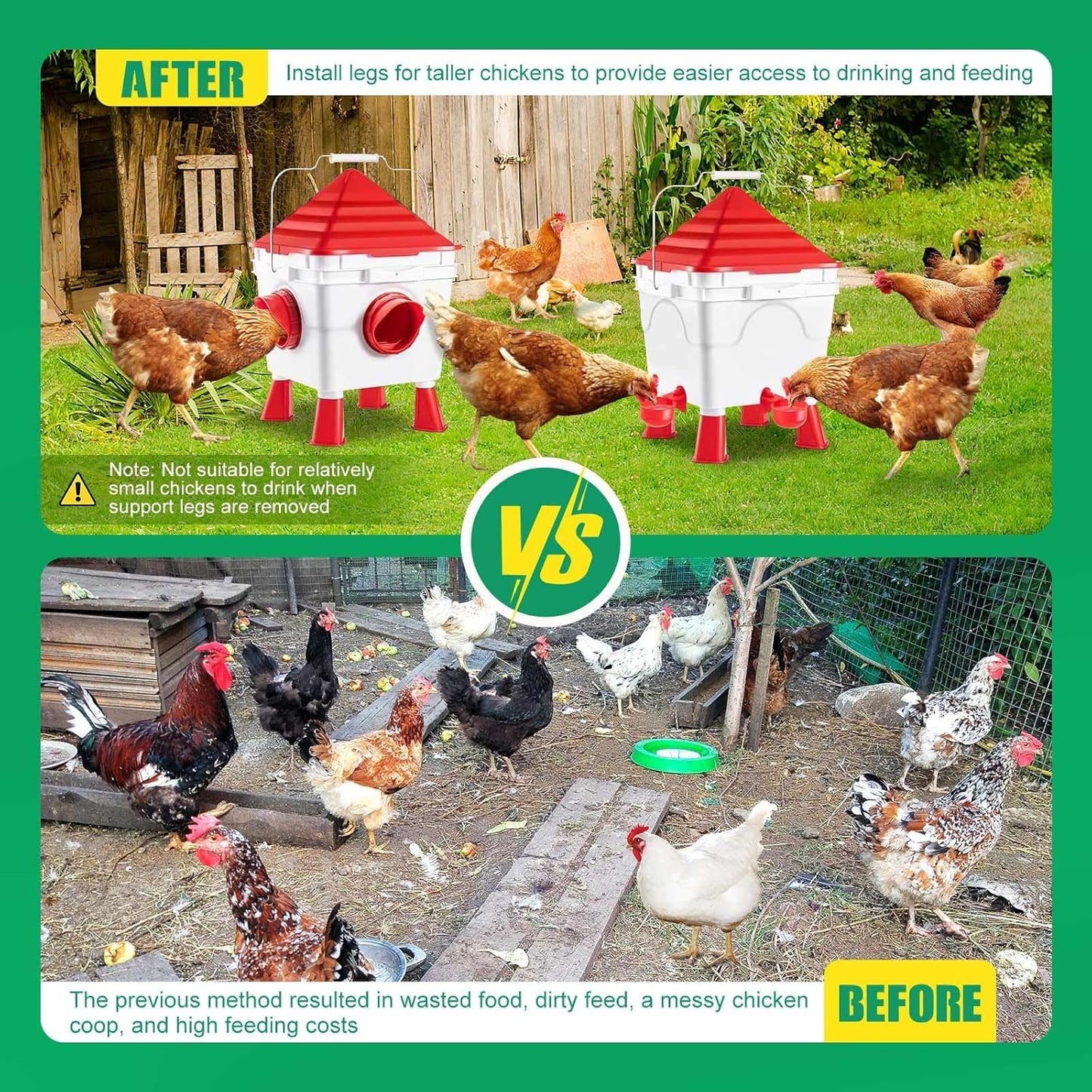 Chicken Feeder & Waterer Set - 8KG Food & 8L Water 4 Ports Gravity Dispenser