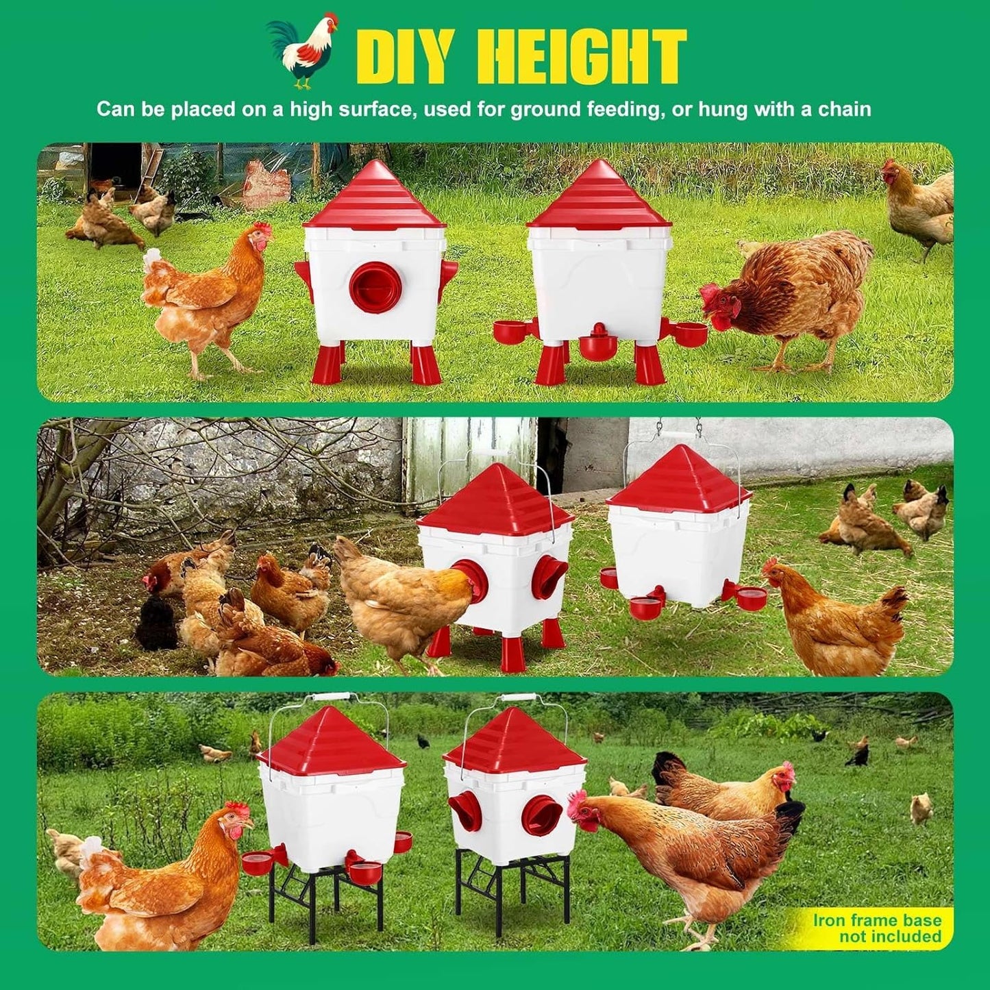 Chicken Feeder & Waterer Set - 8KG Food & 8L Water 4 Ports Gravity Dispenser