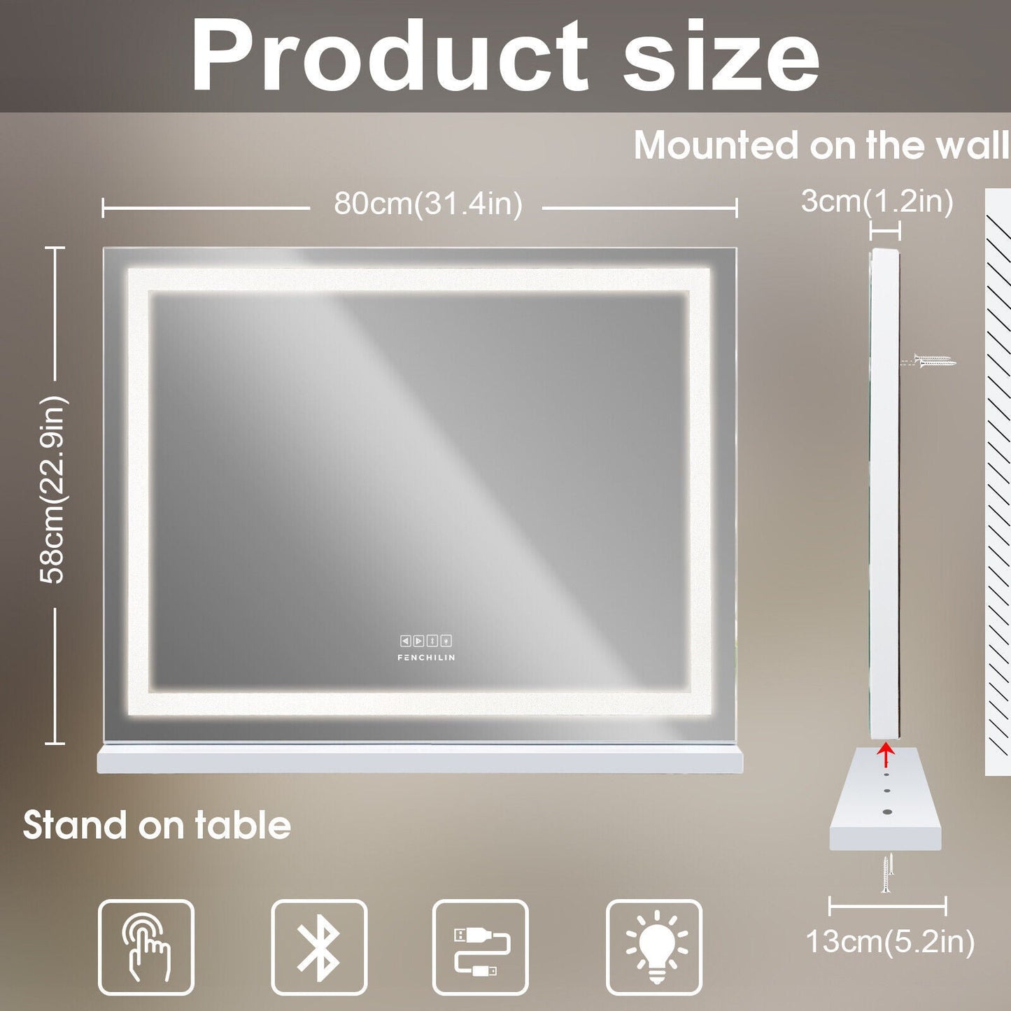 LED Makeup Mirror Bluetooth Touch Sensor Hollywood Vanity