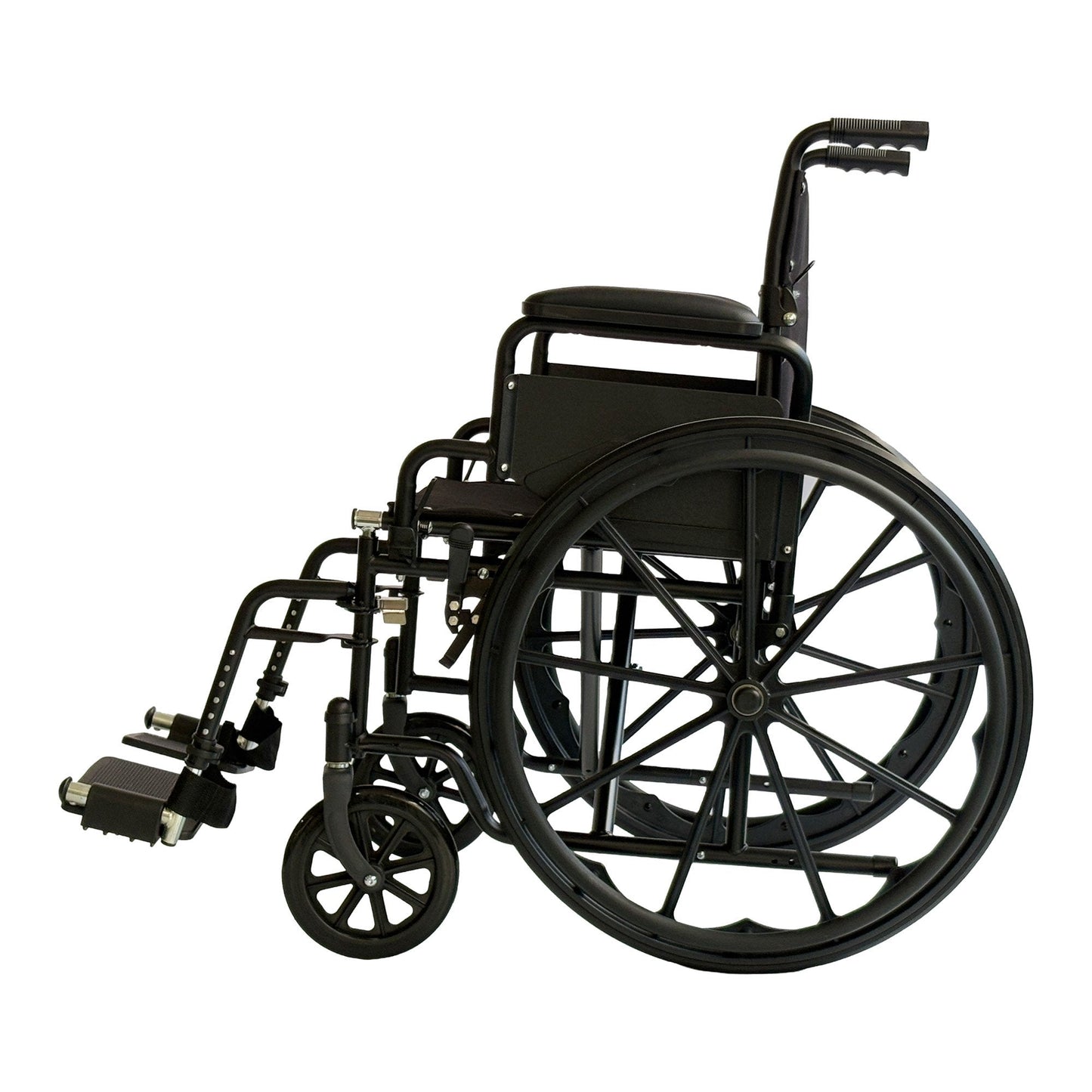 Lightweight Foldable Wheelchair with Steel Frame and Adjustable Footrests