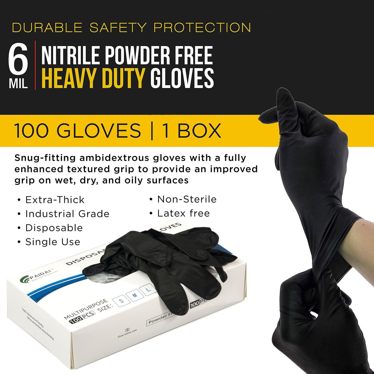 Heavy-Duty 6 Mil Nitrile Gloves - 100 Pack, Super Strong & Latex-Free for Industrial Use (X-Large)