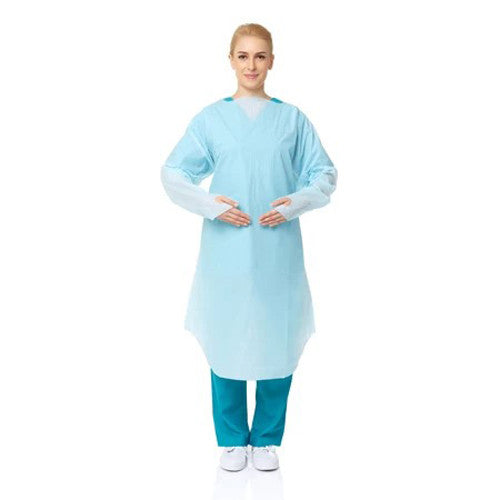 Medical Gown 15 Pack – Disposable Blue PPE Gowns with Open Back & Thumb Loops – Fluid Resistant
