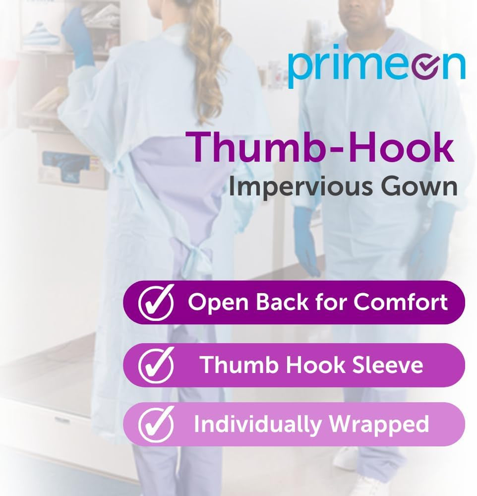 Medical Gown 15 Pack – Disposable Blue PPE Gowns with Open Back & Thumb Loops – Fluid Resistant