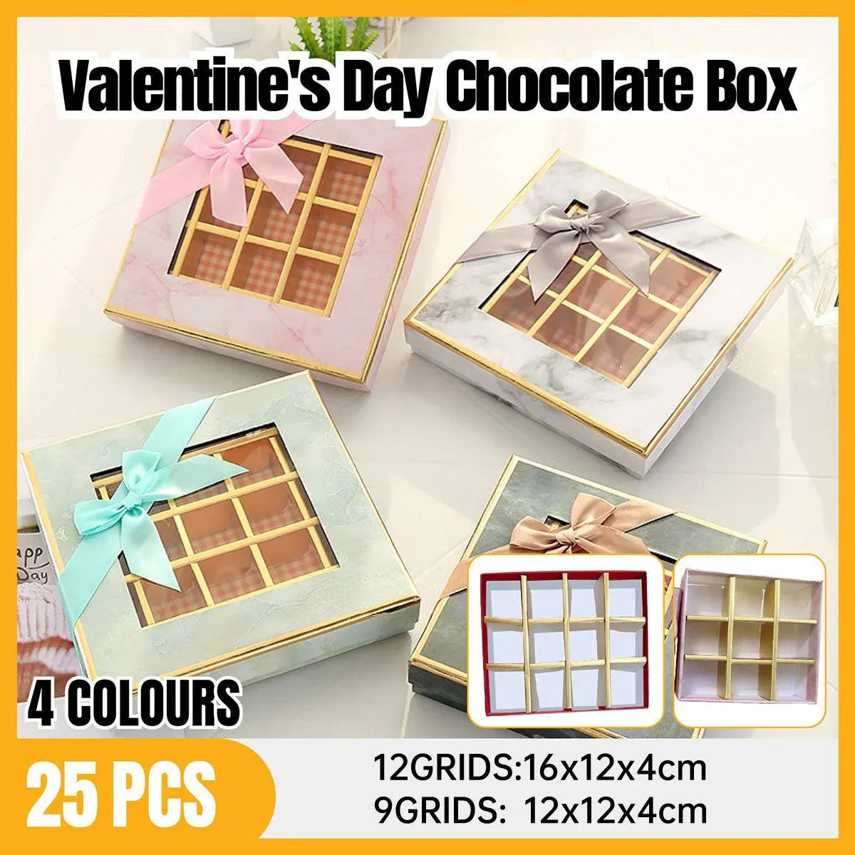 Valentine's Day Chocolate Box 12-Grid - Gift Display Window Gray 25-Pack