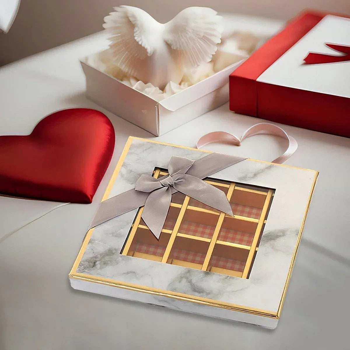 Valentine's Day Chocolate Box 12-Grid - Gift Display Window Gray 25-Pack