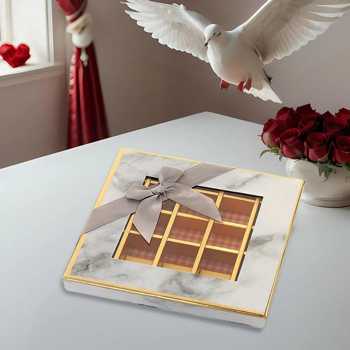 Valentine's Day Chocolate Box 12-Grid - Gift Display Window Gray 25-Pack
