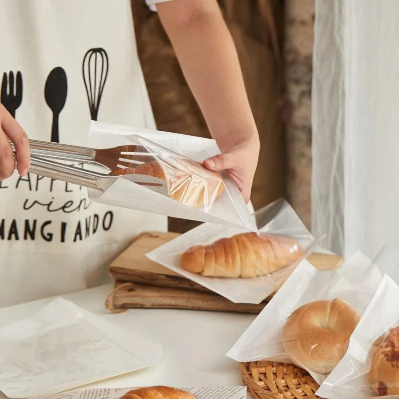 500PCS Transparent Food Greaseproof Bag Sandwich Donut Bread Packaging Pouch - Cowhide 21X25CM