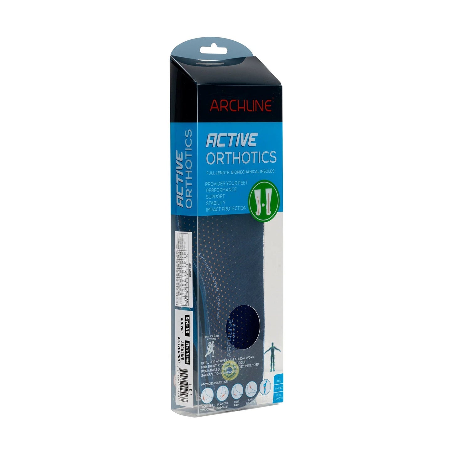 Archline Active Orthotics Full Length Arch Support Pain Relief - For Sports & Exercise - XL (EU 45-46)