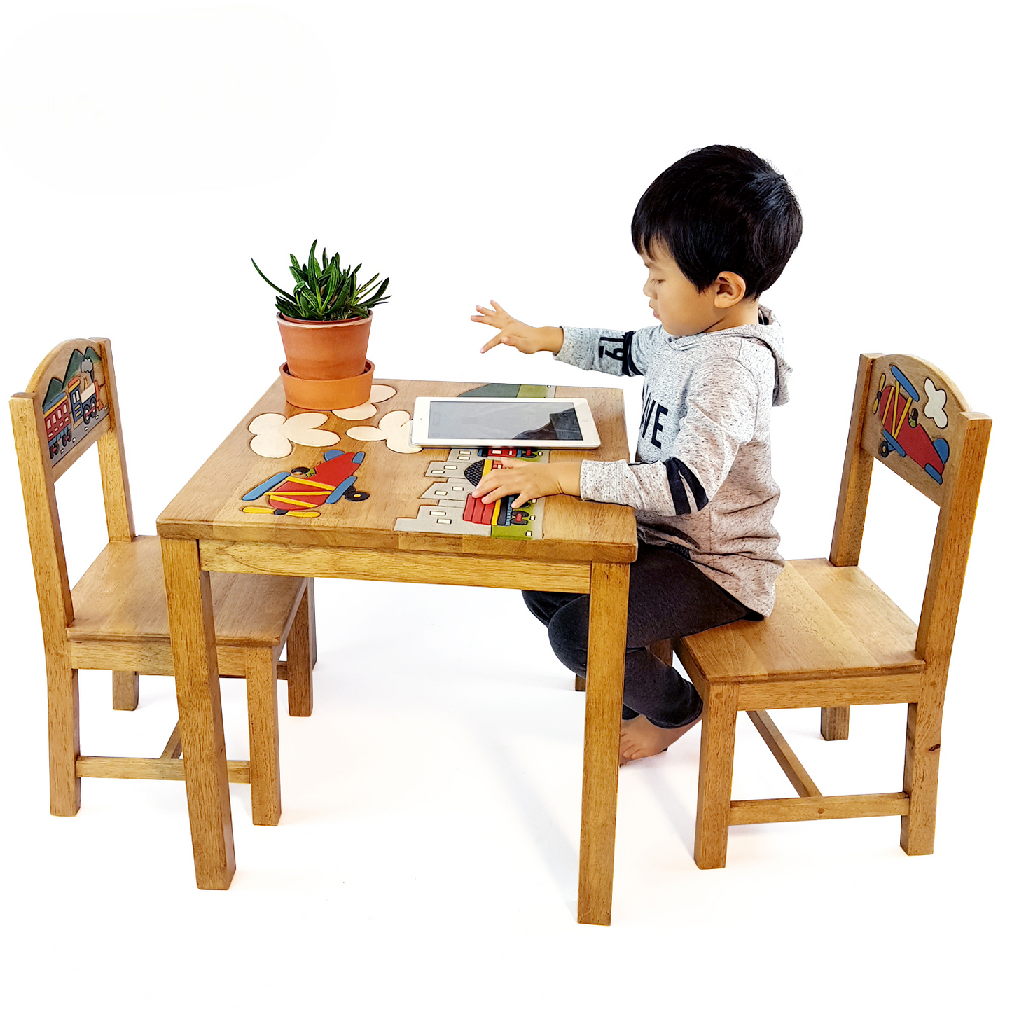 Airplane Design Kids Wooden Table Chairs Set