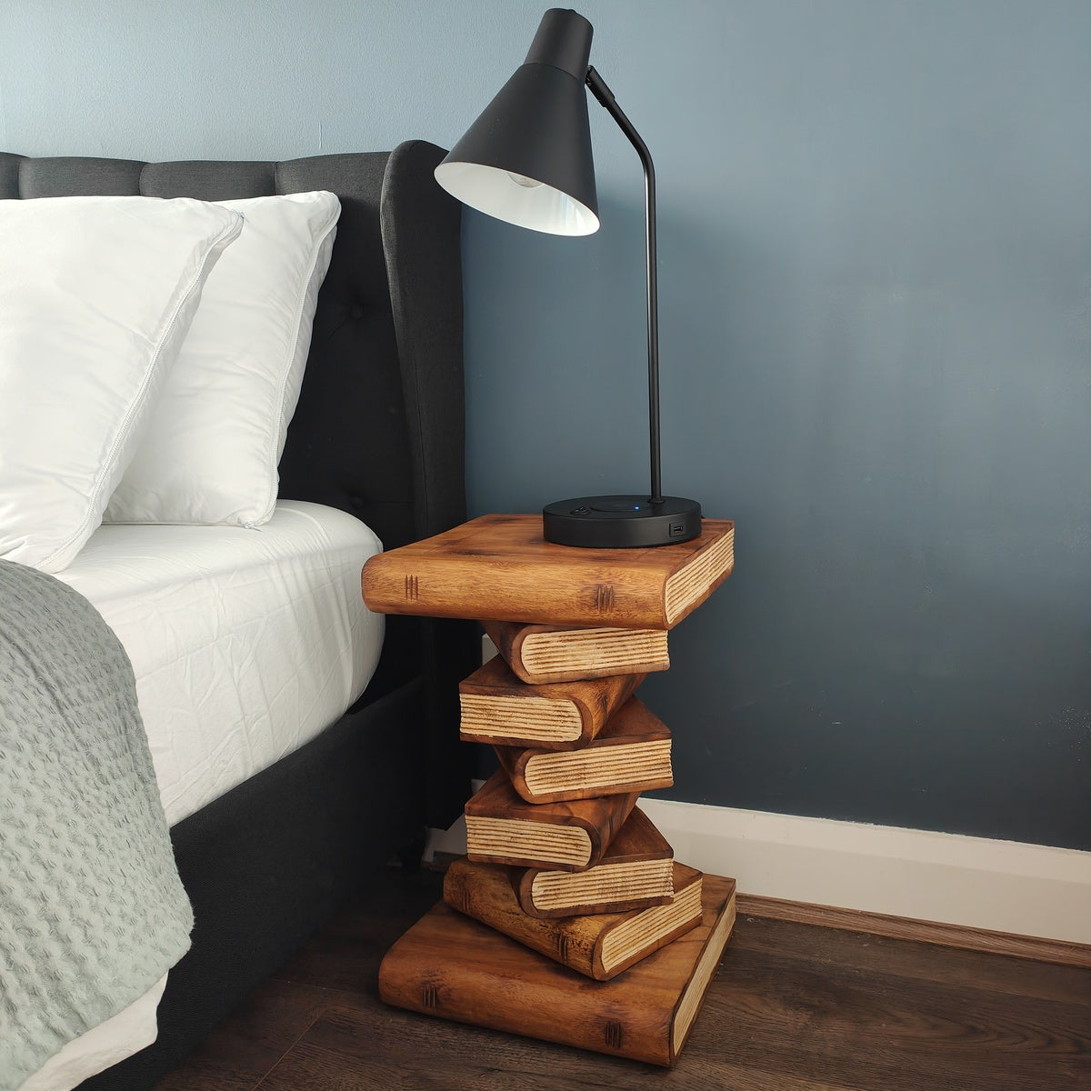 Solid Timber Book Stack Side Table - Rustic Timber Plant Stand / Corner Stool Natural Finish