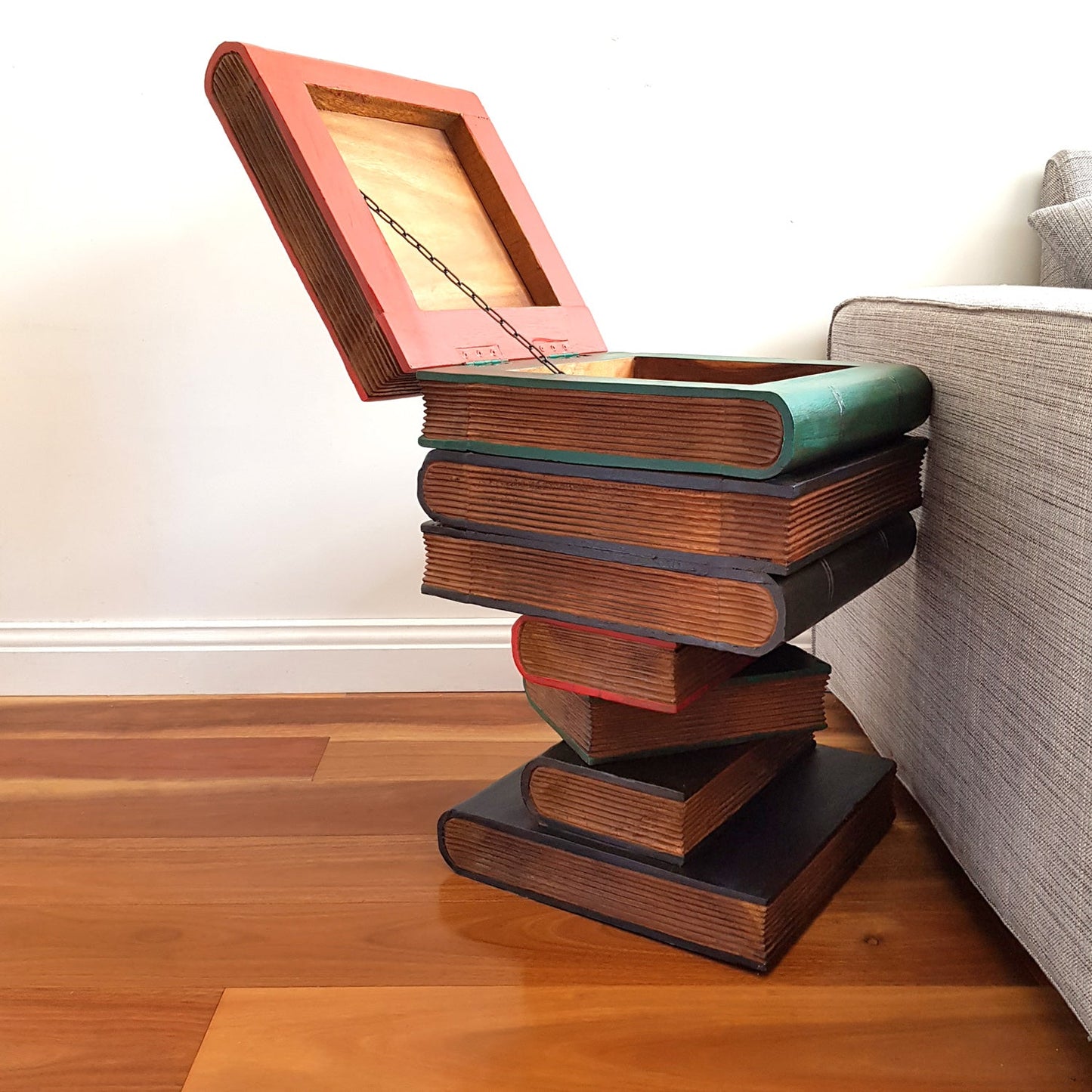Artisan Handmade Book Stack Side Table with Storage | Hardwood Bedside Table - Mango Trees
