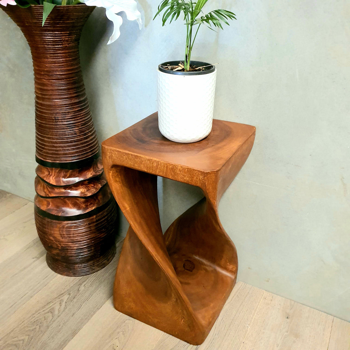 Handmade Timber Twist Side Table / Corner Stool / Plant Stand