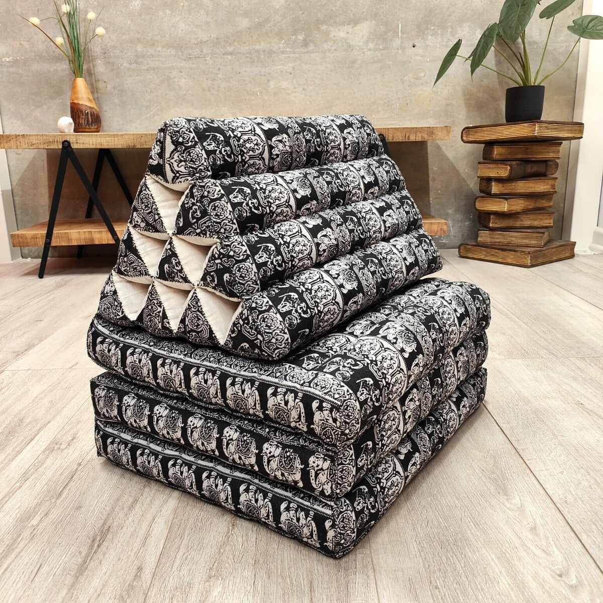 Large Thai Triangle Pillow – 3 Fold Floor Cushion | Handmade Thai Lounge Mat & Backrest | 100% Kapok Filled