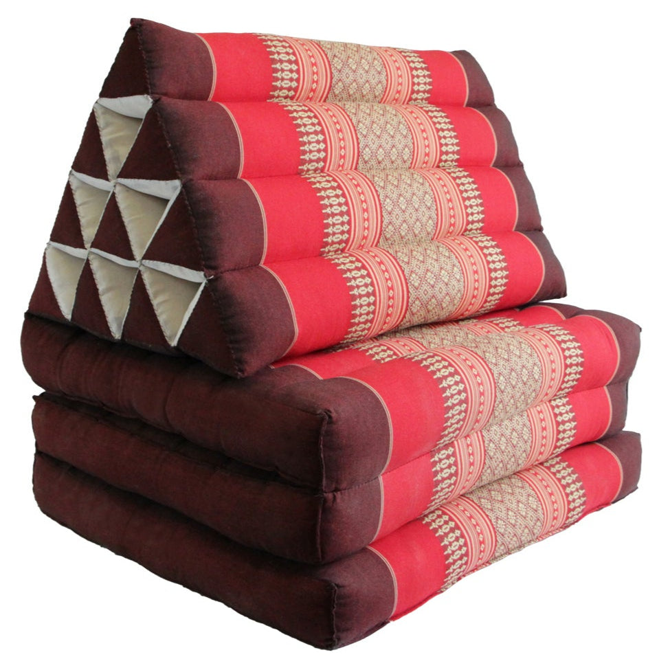 Large Thai Triangle Pillow – 3 Fold Floor Cushion | Handmade Thai Lounge Mat & Backrest | 100% Kapok Filled