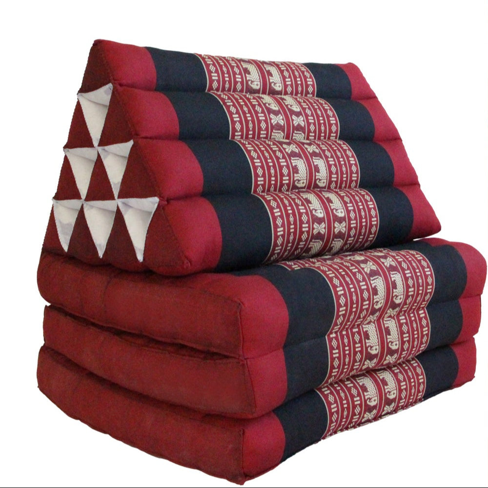 Large Thai Triangle Pillow – 3 Fold Floor Cushion | Handmade Thai Lounge Mat & Backrest | 100% Kapok Filled