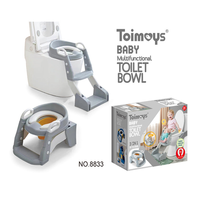 Grey Children's Foldable Toilet Trainer Seat with Potty Ladder