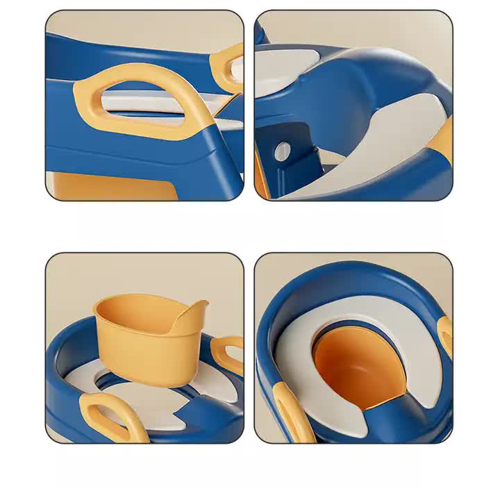 Grey Children's Foldable Toilet Trainer Seat with Potty Ladder