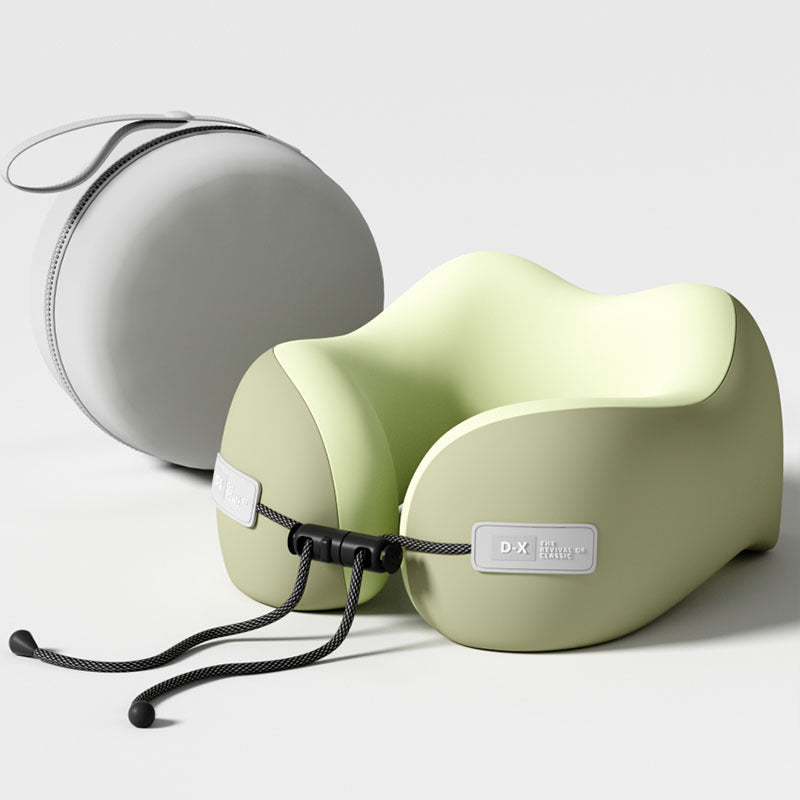 Green U-Shaped Memory Foam Travel Pillow - Neck Support with Storage Box