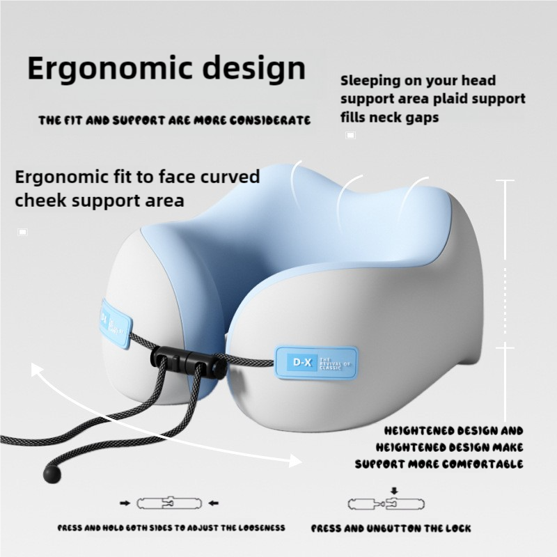 Green U-Shaped Memory Foam Travel Pillow - Neck Support with Storage Box